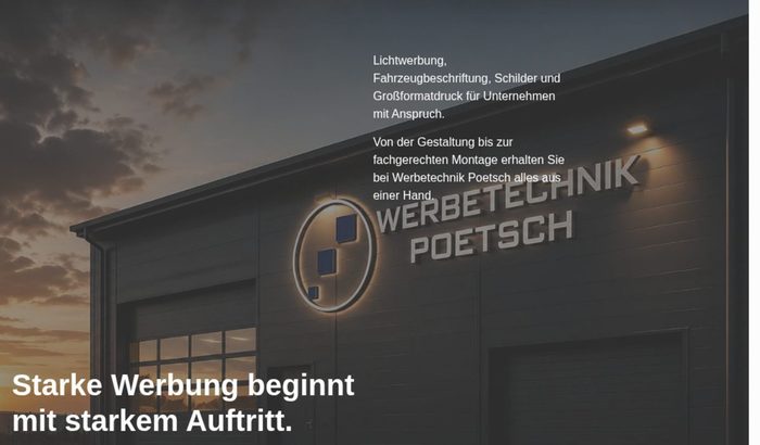 Website-Referenz Werbetechnik Poetsch – Startseite des Webauftritts